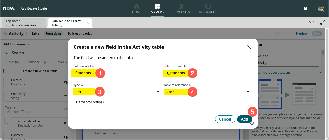 Create Students field