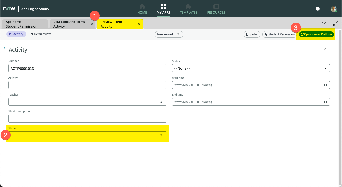 Form preview in workspace